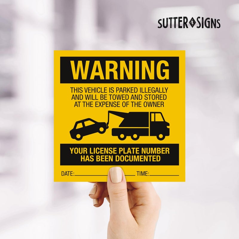Sutter Signs Illegally Parked Warning Stickers (Pack of 25) | Tow Away Warning Sign for Illegal Car Vehicle Parking Violation - Image 3